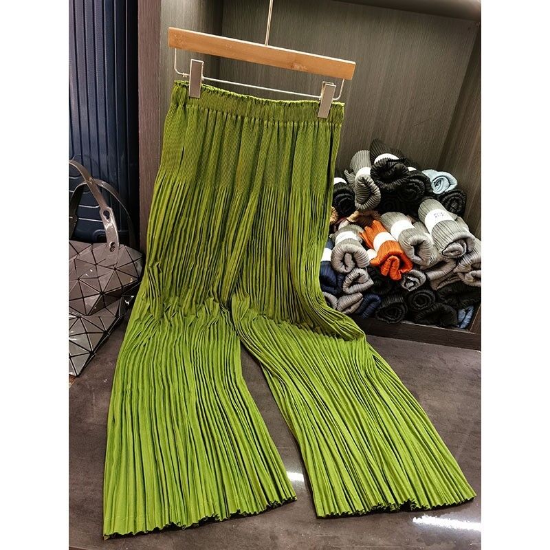 Women's High Waist Culottes Casual Summer Micro Elastic Full Length Pants Pleated Polyester Baggy Trousers Comfortable Plain