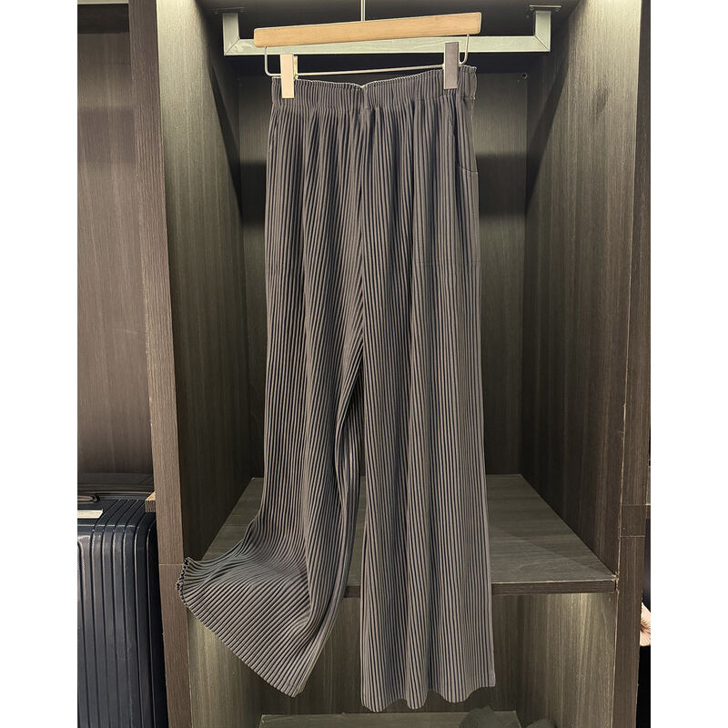 Autumn Winter High-End  Pleated Casual Pants for Women New Elastic Mid-Waist Simple Versatile Wide-Leg Straight Loose Flat