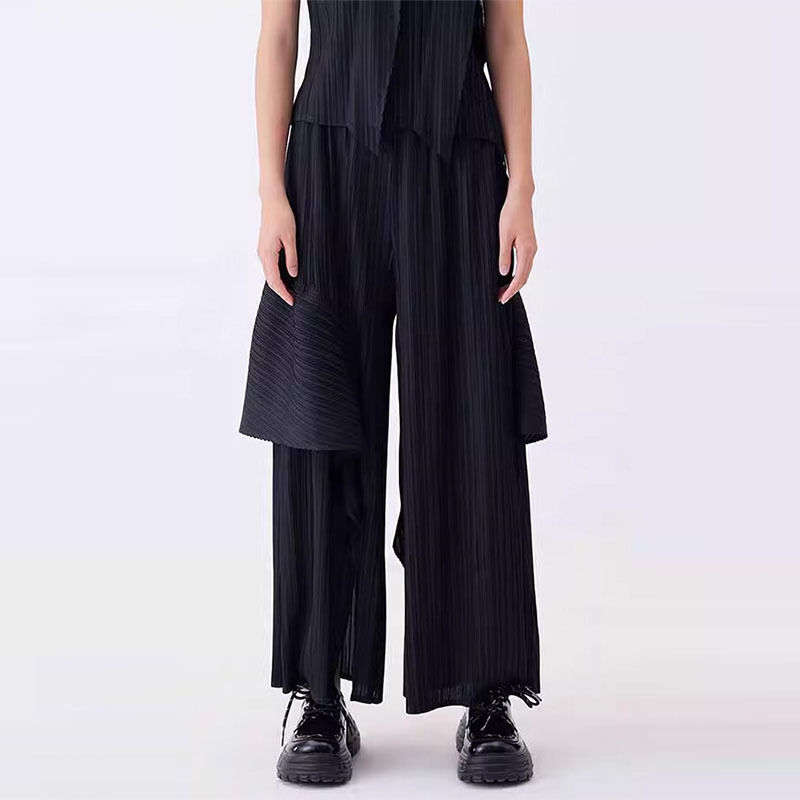 Solid Color High Waist Pleated Loose Wide Leg Pants Versatile Casual Style for Spring Summer Three-House New Design Plain Dyed