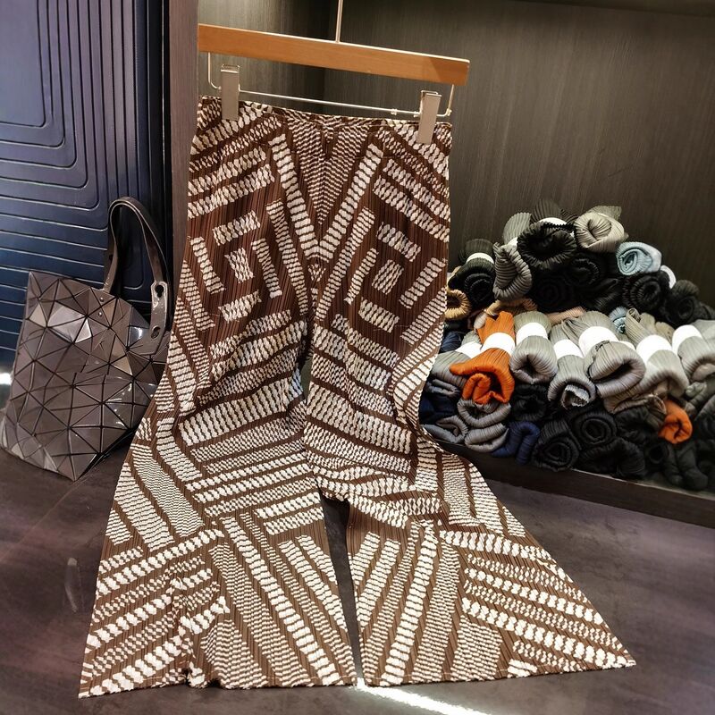 New European & American Women's Casual Summer Pants High Waist Irregular Stripe Printed Loose Joker Straight Wide Design