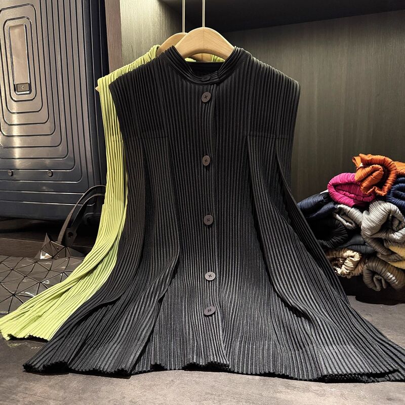 Autumn New Elegant Versatile Loose Plus Size Single-Breasted Top Rabbit Casual Thick Toothpick Pleat Vest Coat Pleated Long