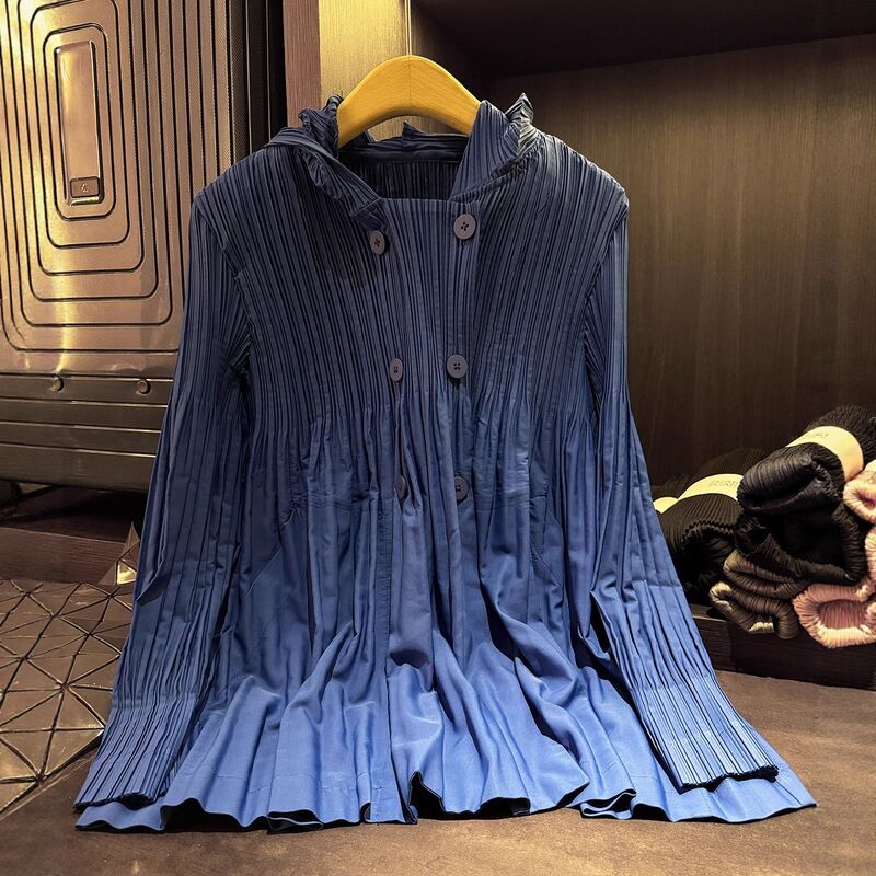 Autumn New Korean Style European American Pleated Women's Trench Coat Long-Sleeve Loose Smooth Three-Dimensional Feel Coat