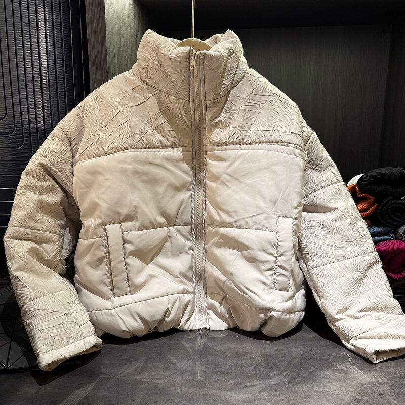 Women's Winter Cotton Jacket Solid Color Loose Short Stand Collar Long Sleeve Zipper Versatile Slim Thick Coat Top Casual