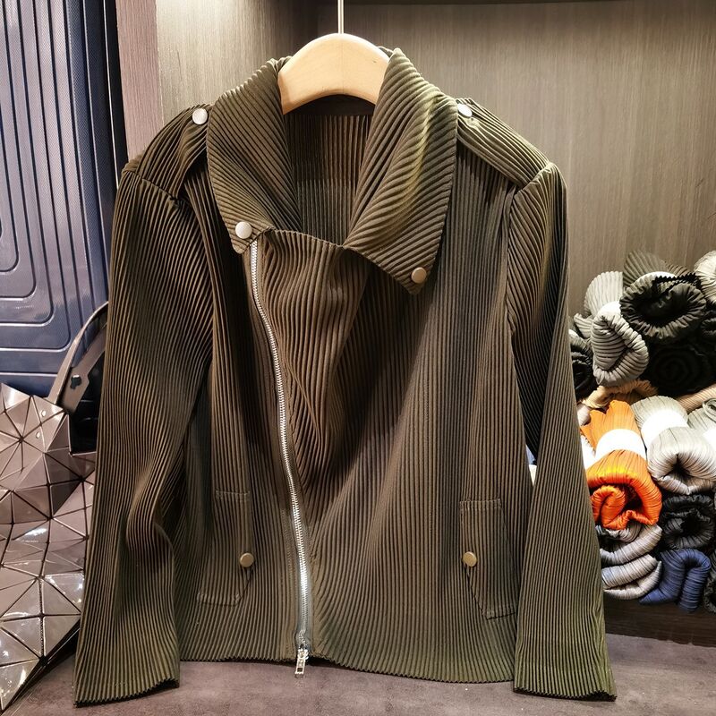 High-End Retro Street Style Women's Motorcycle Jacket Elegant Casual Large Lapel Zipper Long Sleeve Solid Sheep Skin for Autumn