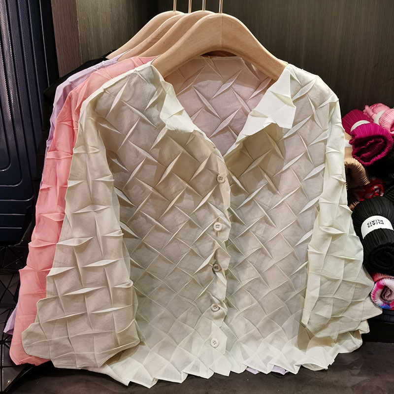 Women's Open Button Pleated Top Casual Jacket Large Size Loose Fit New Spring Collection Thin Outerwear Long Length