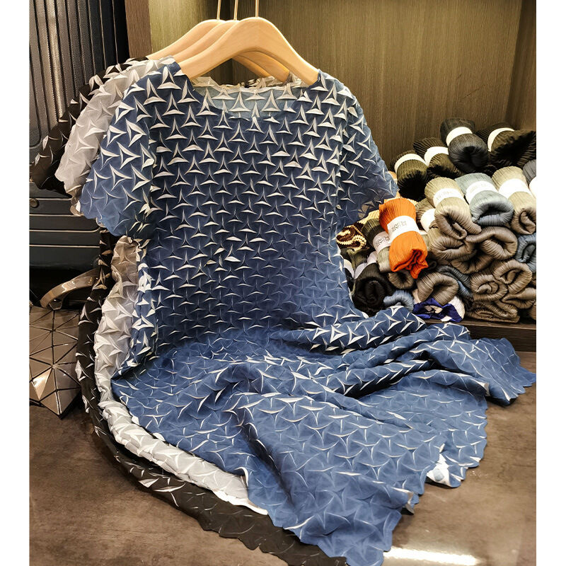 Design Sense Triangle Handmade Chiffon Woven Pleated A-line Dress Casual Elegant Commuting Loose Plus Size Women Summer New