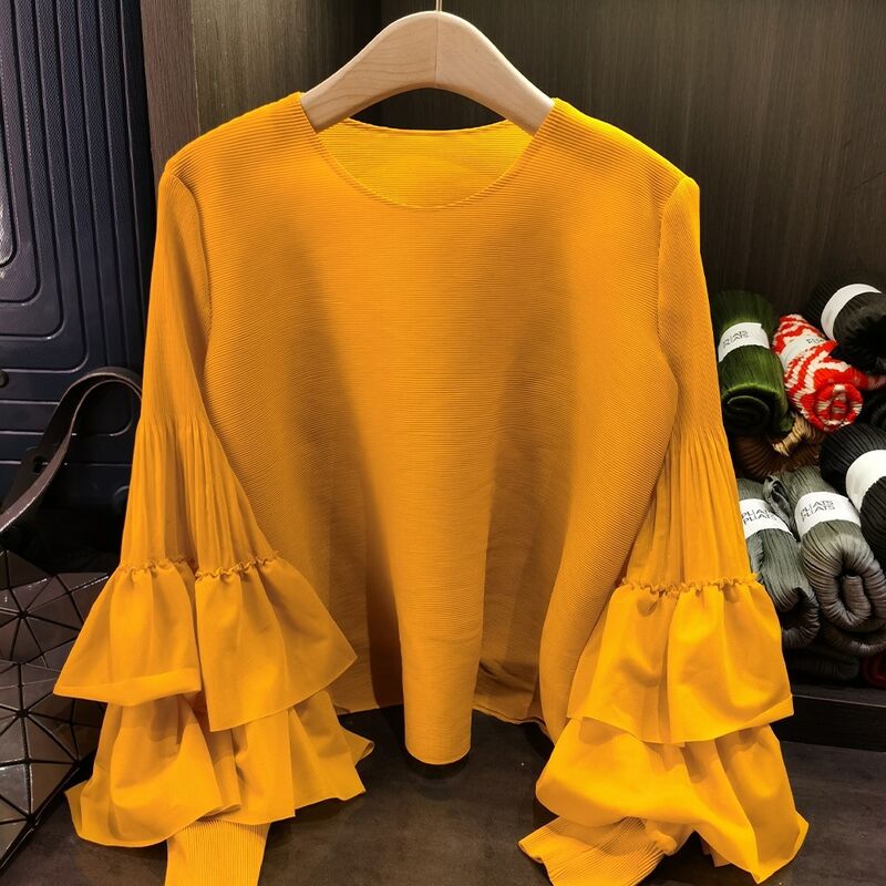 Women's Spring New T-Shirt Age-Reducing Slimming Princess Sleeve Loose Pleated Top Versatile Casual Anti-Pilling